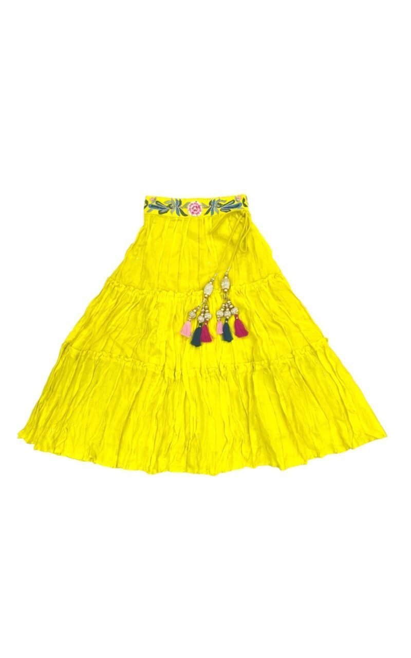 Yellow Lehenga Choli Set – Floral Thread Work Choli and Yellow Lehenga for Girls - Image 4
