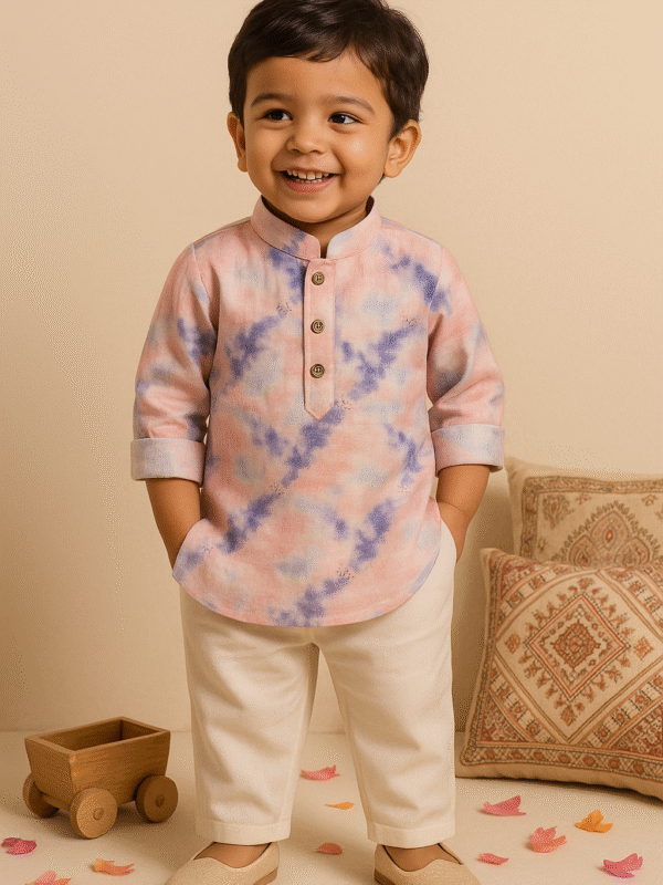 Pink Purple Kurta Set for Boys – Tie & Dye Festive Wear