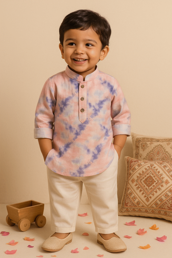 Pink Purple Kurta Set for Boys – Tie & Dye Festive Wear