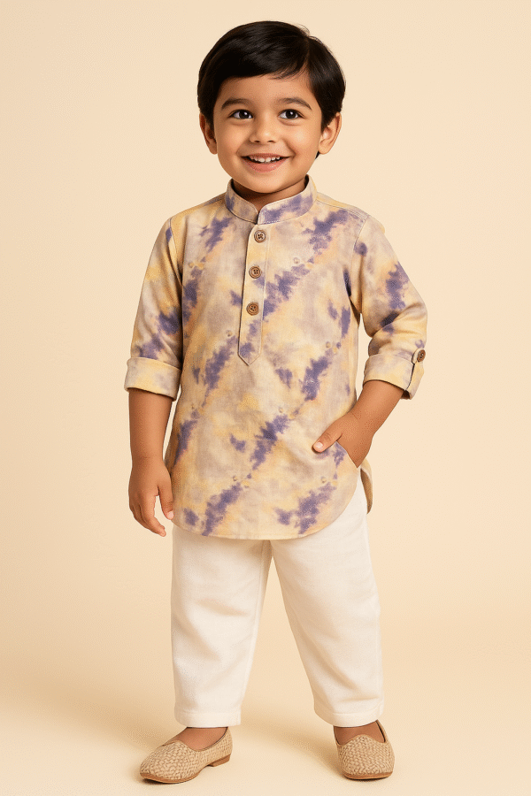 Beige Purple Kurta Set for Boys – Festive Ethnic Wear