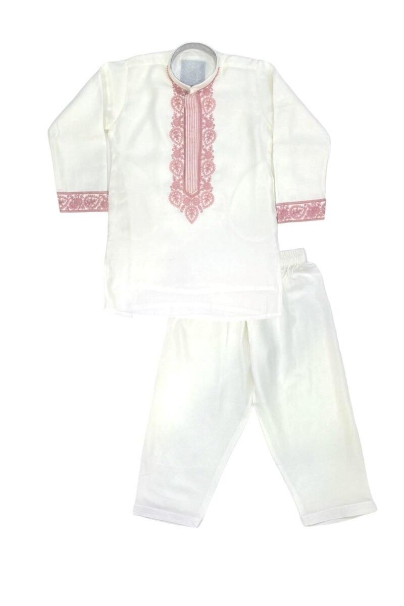 Elegant White Kurta Set with Red Thread Work for Boys - Image 2