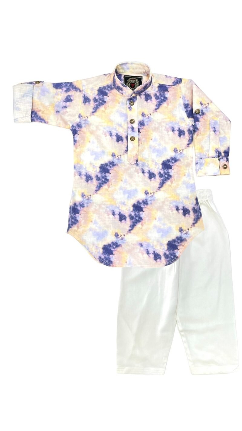 Beige Purple Kurta Set for Boys – Festive Ethnic Wear - Image 2