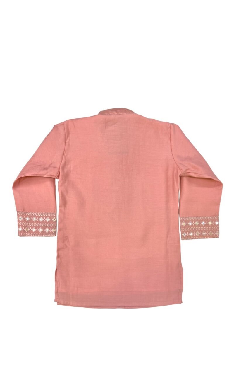 Peach Embroidered Kurta Set for Boys – Premium Cotton Ethnic Wear with Pajama - Image 4
