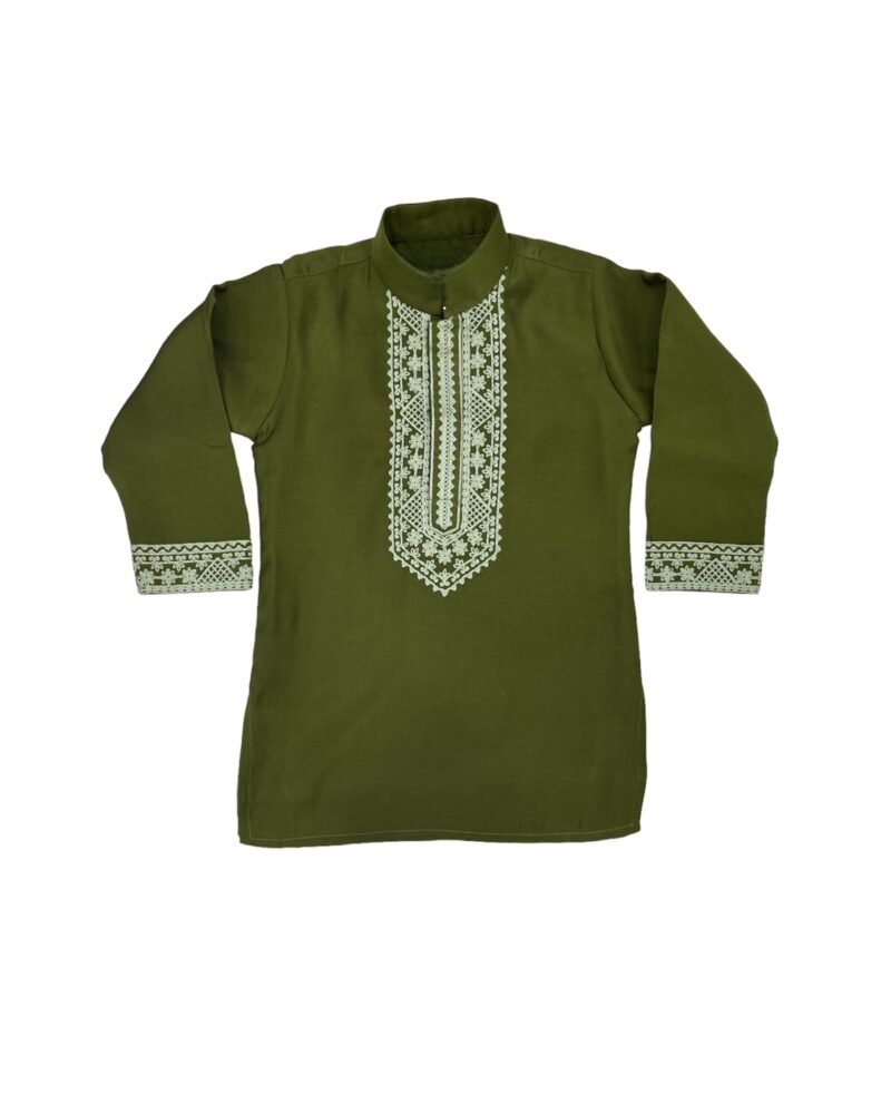 Mehendi Green Embroidered Kurta Pajama Set for Boys | Festive Ethnic Wear - Image 3