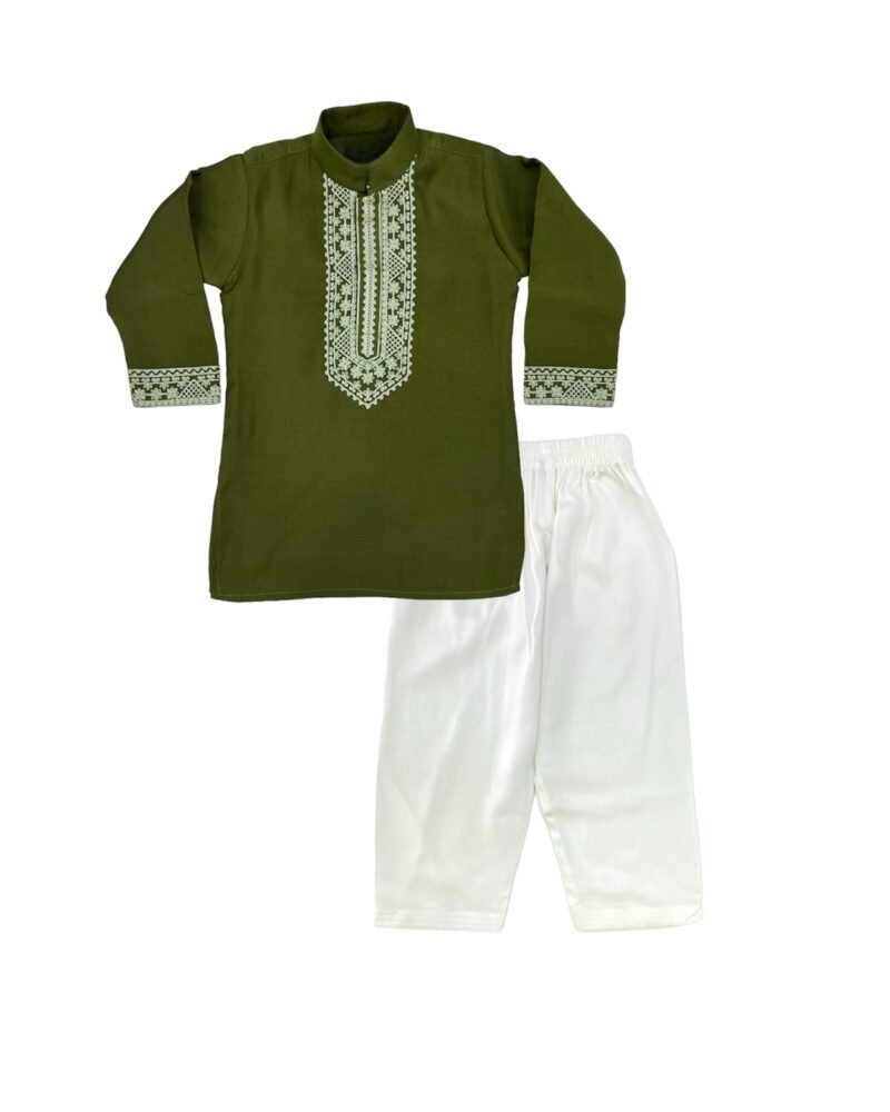 Mehendi Green Embroidered Kurta Pajama Set for Boys | Festive Ethnic Wear - Image 2