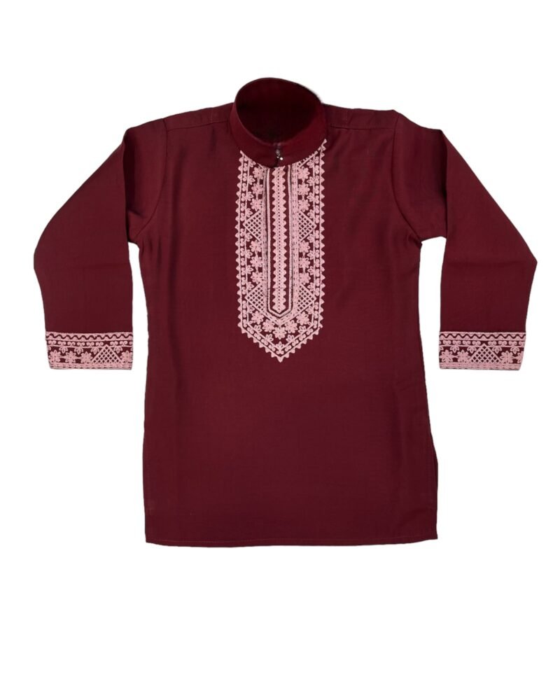 Maroon Kurta Set for Boys | Embroidered Ethnic Wear with White Pajama – Sheetal Fashion - Image 3