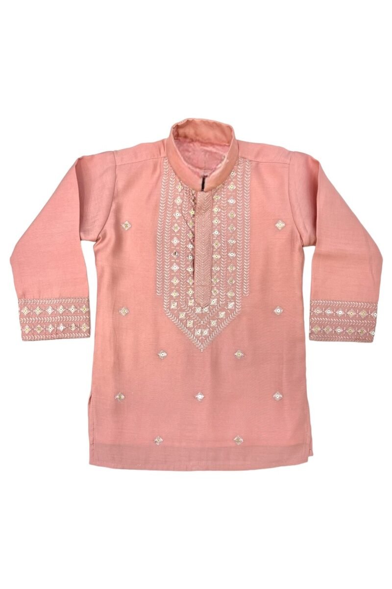 Peach Embroidered Kurta Set for Boys – Premium Cotton Ethnic Wear with Pajama - Image 3