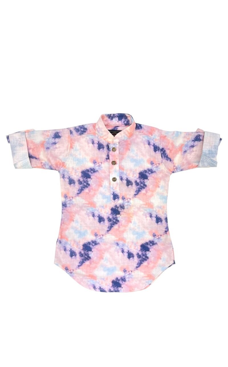 Pink Purple Kurta Set for Boys – Tie & Dye Festive Wear - Image 3