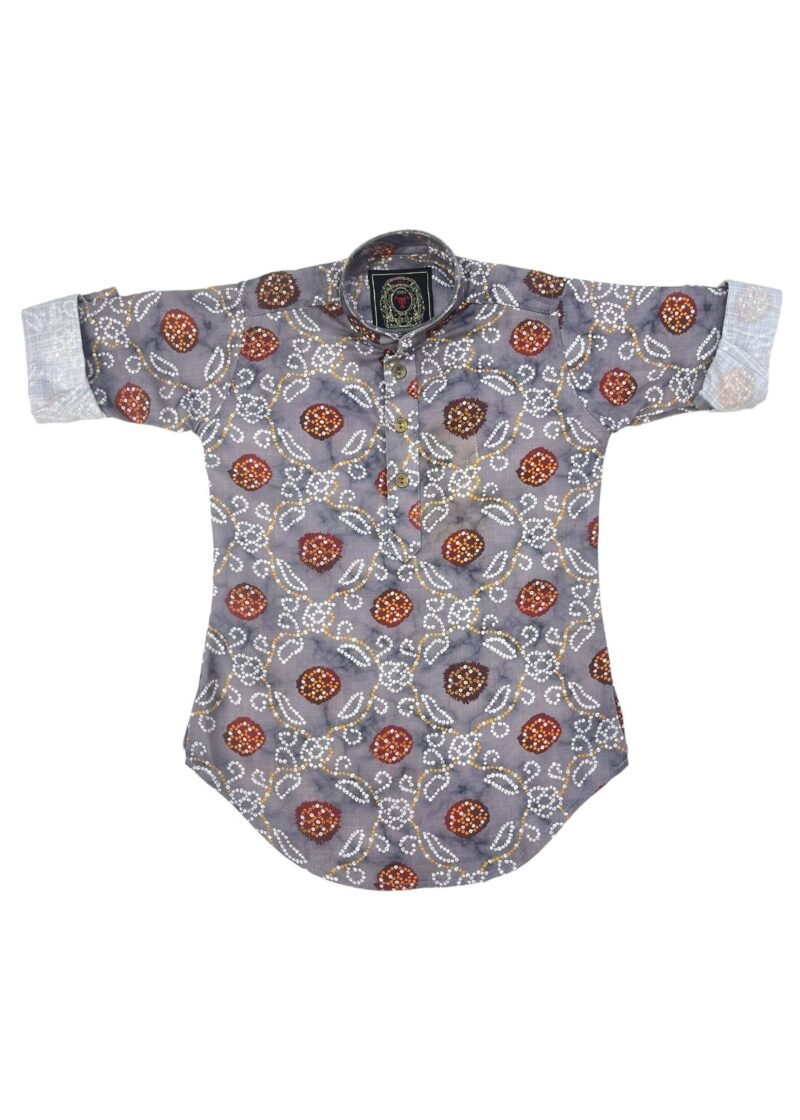 Grey Bandhani Kurta Set for Boys – Traditional & Elegant - Image 5