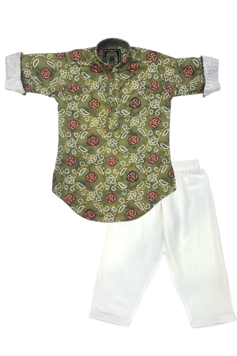 Green Bandhani Kurta Set for Boys – Traditional & Elegant - Image 2