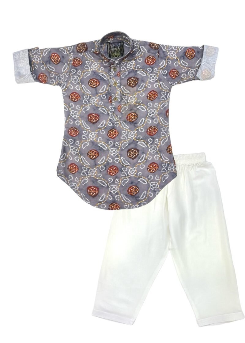 Grey Bandhani Kurta Set for Boys – Traditional & Elegant - Image 7