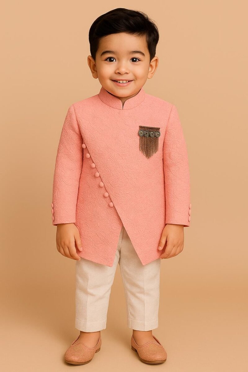 Boy's Peach Indo Western Set