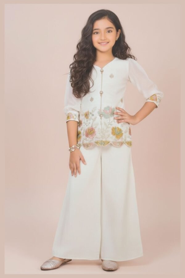 Cream Designer Palazzo Set for Girl's