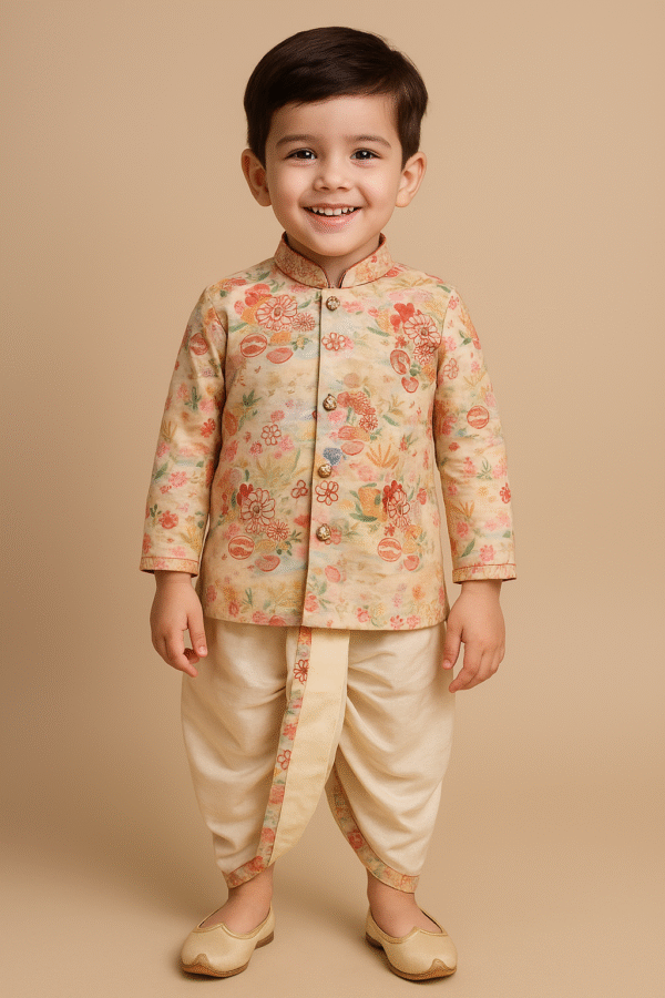 Multi-Color White Dhoti Kurta Set