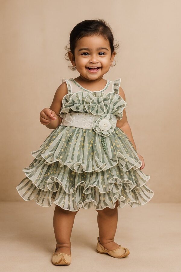Green Ruffle Baby Girl Party Frock