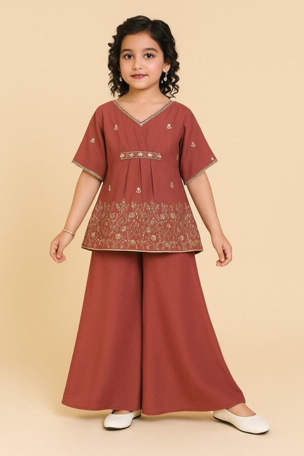 Rust Red Plazo Set For Girl's
