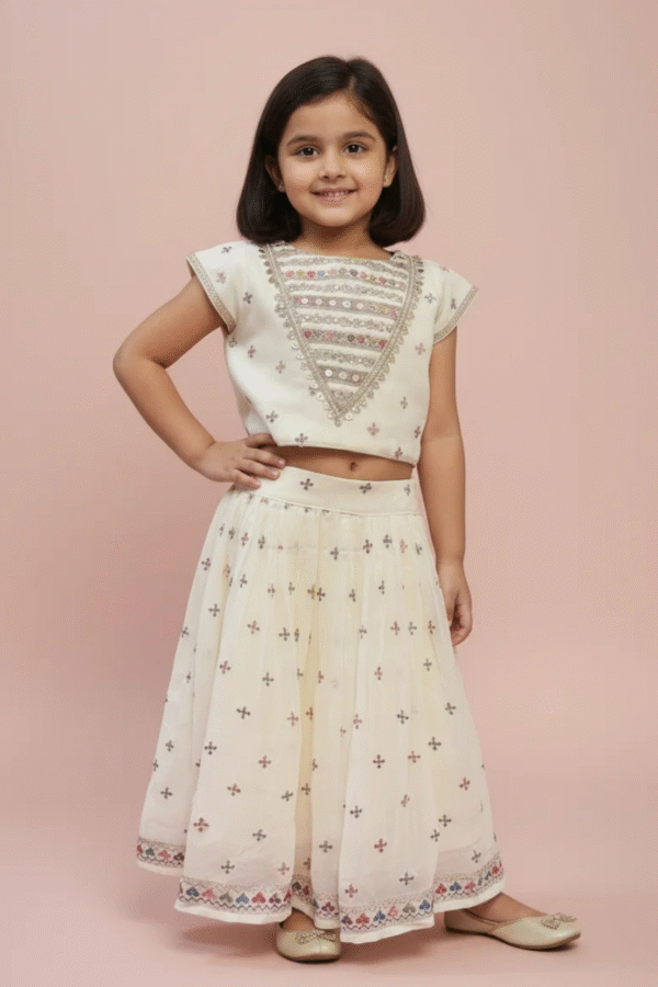 Cream Pearl Chaniya Choli For Girls