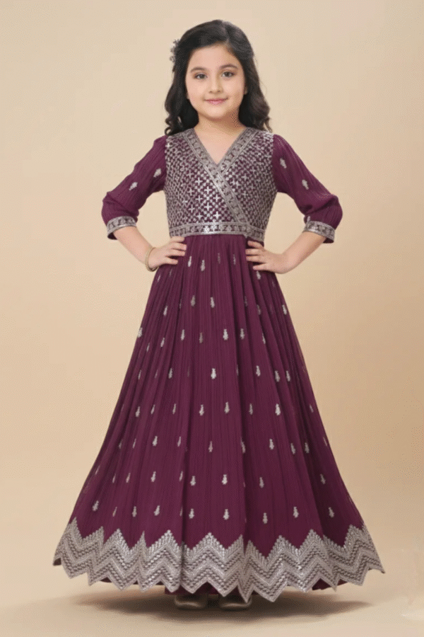 Wine Ethnic Gown For Girl's