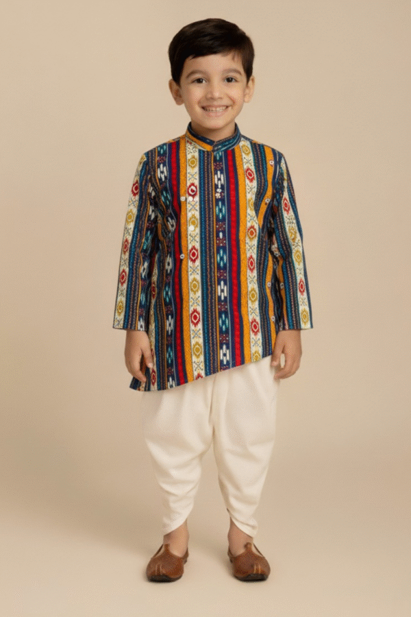Blue Bandhani Kurta Set For Boy's