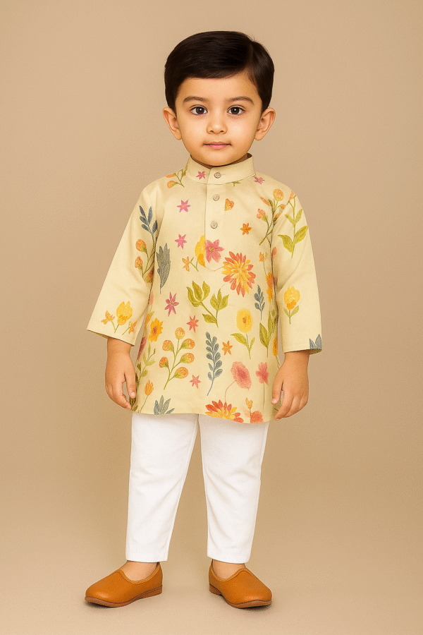 Cream Kurta Pyjama Set For Boy's
