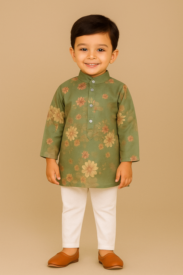 Green Kurta Pyjama Set For Boy's