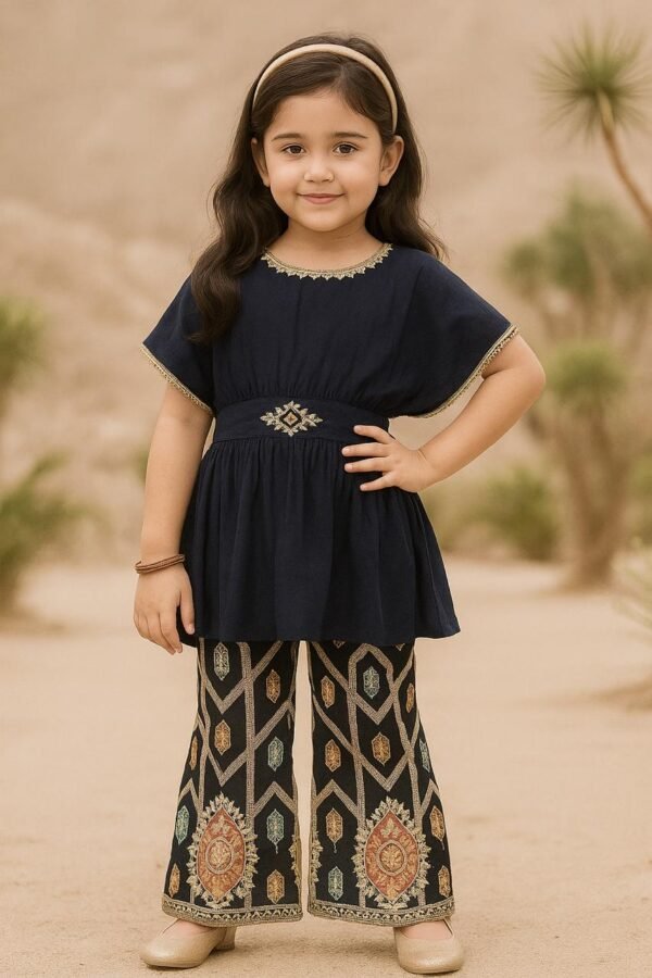 Navy Blue Plazo Set For Girls