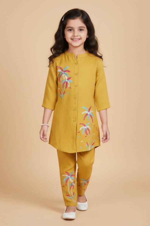 Mustard Designer Plazo Set For Girls