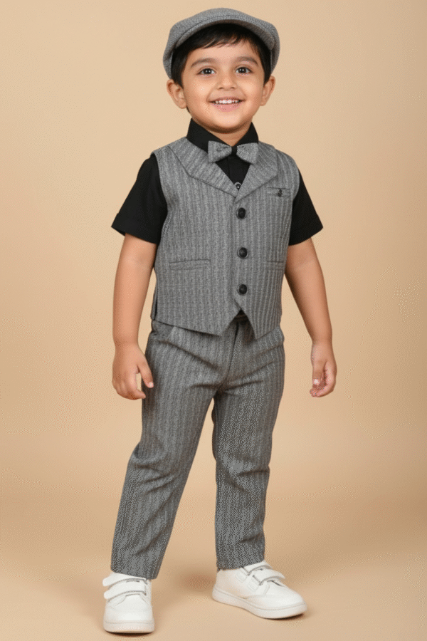 Grey Pinstripe Waistcoat, Shirt & Trouser Set